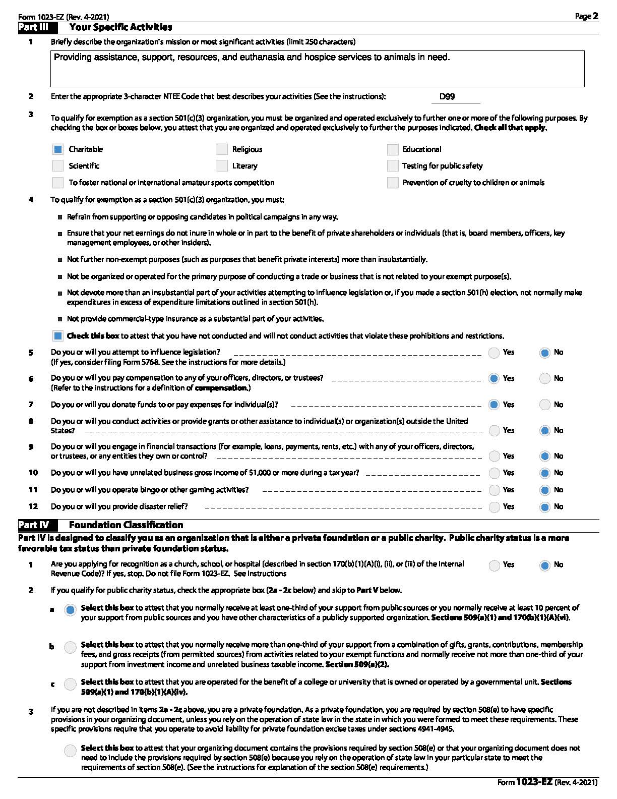 Form 1023-EZ Page 2