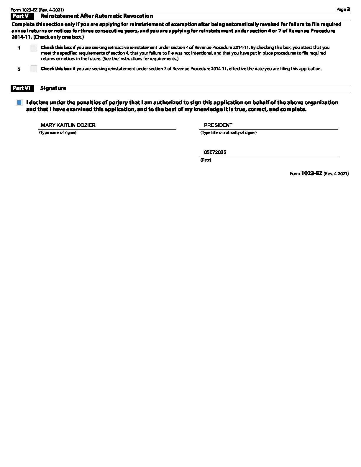 Form 1023-EZ Page 3