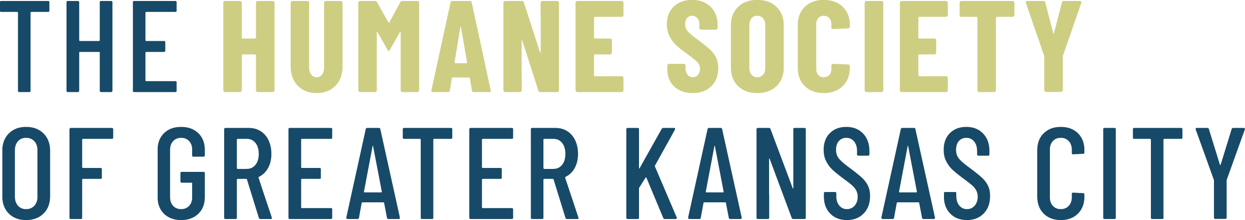 Logo for The Humane Society of Greater Kansas City on a white background.  The text "Humane Society" is yellow, while the other words are navy blue.